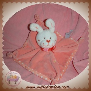 TEX SOS DOUDOU LAPIN BLANC CARRE SAUMON ROSE ETOILES