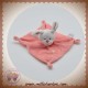 TEX SOS DOUDOU LAPIN BLANC CARRE SAUMON ROSE ETOILES