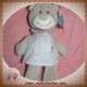 NOUKIE'S SOS DOUDOU OURS GRIS VIOLETTE ROBE BLANCHE 25 CM