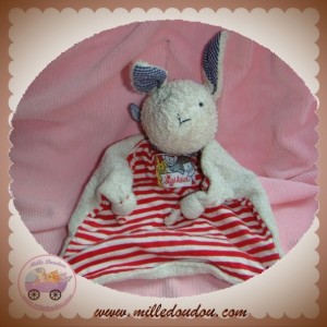 SIGIKID SOS DOUDOU LAPIN BLANC EPONGE PLAT RAYE ROUGE NOEUD