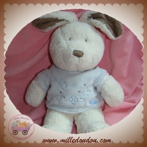 NICOTOY SOS DOUDOU LAPIN BLANC TAUPE FOULARD PULL BLEU