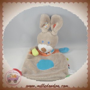 NICOTOY SOS DOUDOU LAPIN GRIS PLAT VENTRE ORANGE BLEU ECHARPE