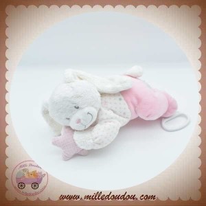 TEX SOS DOUDOU LAPIN BLANC ALLONGE MUSICAL ROSE ETOILE SOS