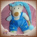 MGM SOS DOUDOU OURS ECRU SALOPETTE BLEU CHAMPIGNON TREFLE