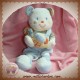 KIABI SOS DOUDOU OURS BLANC SALOPETTE BLEU MUSICAL TRAIN