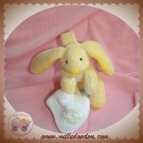 DOUDOU ET COMPAGNIE SOS LAPIN JAUNE MOUCHOIR BLANC 10 cm