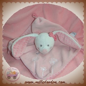 TEX SOS DOUDOU LAPIN BLANC CARRE ROSE FLEUR