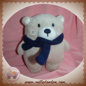 KIMBALOO SOS DOUDOU OURS GRIS ECHARPE BLEU MARINE