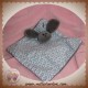 SOS DOUDOU PELUCHE LAPIN VELOURS GRIS PLAT DEVANT TISSU FLEUR