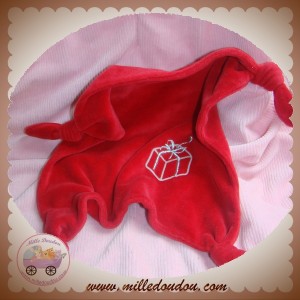 VERTBAUDET SOS DOUDOU MOUCHOIR PLAT ROUGE NOEUD CADEAU