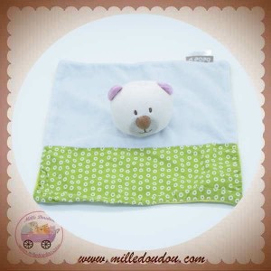 BEBE 9 SOS DOUDOU OURS PLAT BLEU TISSU ROND DOS VERT