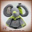 NOUNOURS SOS DOUDOU ELEPHANT GRIS CAPE VERT FLEUR TROU SOURIS