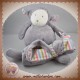 DIMPEL SOS DOUDOU MOUTON ANICE GRIS AVEC MOUCHOIR PLAT RAYE TISSU ROSE VERT