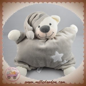 BOUT'CHOU SOS DOUDOU OURS BLANC QUASI PLAT GRIS ETOILES