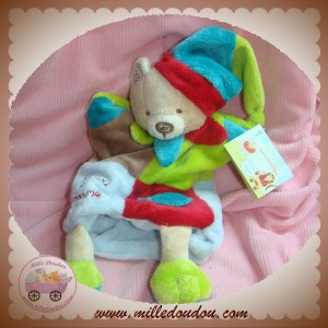 DOUDOU ET COMPAGNIE OURS PELUCHE MARIONNETTE OURSON VERT ROUGE SOS