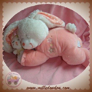 TEX SOS DOUDOU LAPIN BLANC SAUMON ROSE ETOILES MUSICAL