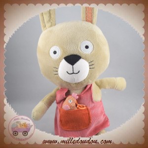 OXYBUL EVEIL ET JEUX DOUDOU LAPIN LILA BEIGE ROBE ROSE POULE