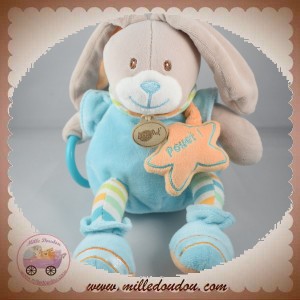 BABYNAT BABY NAT SOS DOUDOU LAPIN BLEU TURQUOISE VERT JAMBES RAYEES POUET POUET