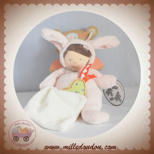 BABYNAT SOS DOUDOU POUPEE FILLE DEGUISE EN LAPIN ROSE MOUCHOIR COEUR