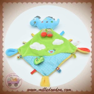 NICOTOY SOS DOUDOU MOUCHOIR PLAT BLEU VERT DINOSAURE NUAGE