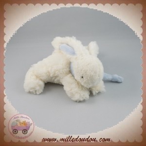 JACADI DOUDOU LAPIN ALLONGE BLANC ECHARPE BLEU BONBON PARFUM SOS