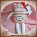 BRIOCHE SOS DOUDOU CHAT QUASI PLAT BLANC RAYE ROSE ROUGE DORMEUR