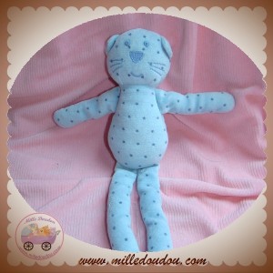 BOUT'CHOU MONOPRIX SOS DOUDOU CHAT BLEU VELOURS ETOILES NEZ VERT