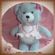 ORCHESTRA SOS DOUDOU OURS GRIS ROBE ROSE COEUR VENTRE BLANC