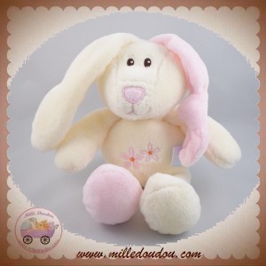 GIPSY SOS DOUDOU LAPIN ECRU FLEUR ROSE HOCHET