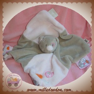 NOUKIE'S SOS DOUDOU OURS IRIS TIDOU PLAT GRIS ROSE COEUR ATTACHE TETINE