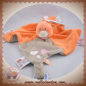 NOUKIE'S SOS DOUDOU CANARD BABETTE TIDOU PLAT ORANGE GRIS COEUR ATTACHE TETINE