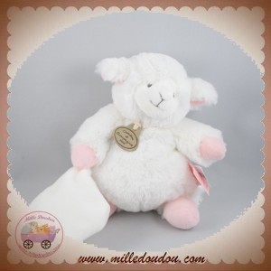 DOUDOU ET COMPAGNIE SOS AGNEAU MOUTON BLANC ROSE MOUCHOIR 17 CM