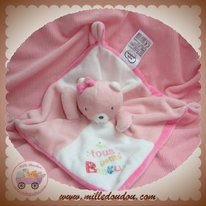 MOTS D'ENFANTS SOS DOUDOU OURS PLAT BLANC ROSE BISOUS