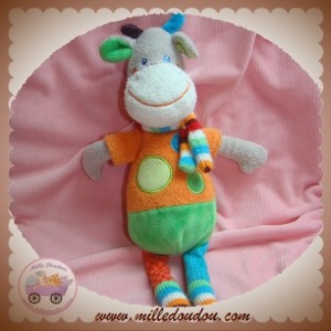 MOTS D'ENFANTS DOUDOU GIRAFE BOUCLETTE GRIS ORANGE VERT ROND NICOTOY