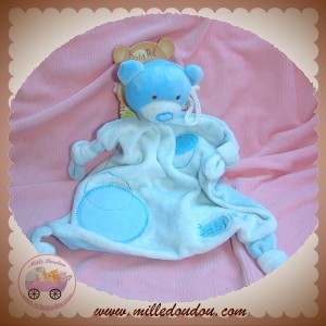 BABYNAT BABY NAT SOS DOUDOU OURS BLEU PLAT MOUCHOIR CARRE ROND NOEUD