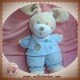 NICOTOY DOUDOU LAPIN ECRU BLEU NOEUD OREILLES ROND 27 cm