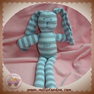 PETIT BATEAU SOS DOUDOU LAPIN RAYE BLEU TISSU COEUR