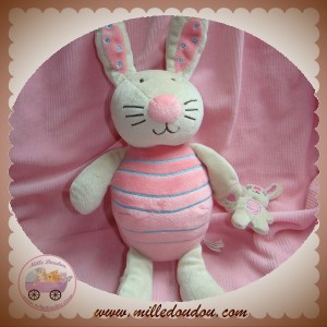 MANHATTAN TOY DOUDOU LAPIN BEIGE ROSE ROND BLEU ROSE BEBE SOS