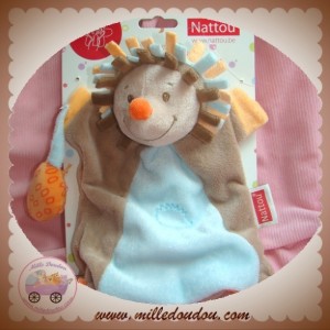 Doudou hérisson BABY NAT Gaston gris vert bleu escargot 26 cm - SOS