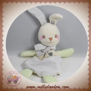 VERTBAUDET SOS DOUDOU LAPIN PLAT VERT GRIS ECHARPE COEUR