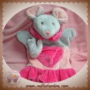 AJENA SOS DOUDOU SOURIS GRISE PLATE MARIONNETTE ROSE CHAT