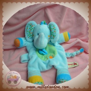 NICOTOY SOS DOUDOU ELEPHANT PLAT BLEU VERT FEUILLE