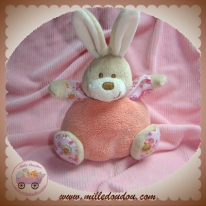 PLANET PLUCH SOS DOUDOU LAPIN BEIGE BOULE ROSE HOCHET FLEUR