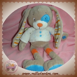 TEX SOS DOUDOU LAPIN GARCON GRIS FEUILLE VERT BLEU ORANGE