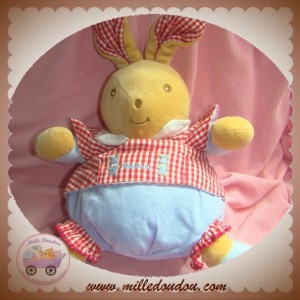 TAKINOU SOS DOUDOU LAPIN BEIGE BOULE BLEU VICHY ROUGE