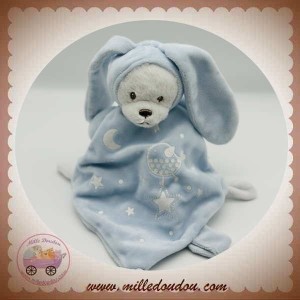 NICOTOY SOS DOUDOU OURS BLANC PLAT DEGUISE EN LAPIN BLEU FLUORESCENT