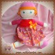 COROLLE SOS DOUDOU POUPEE ROBE TISSU ROSE ORANGE FEUILLES NOEUD