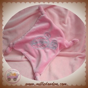 SOS DOUDOU PLAT MOUCHOIR ROSE BRODERIE GRISE NOEUD