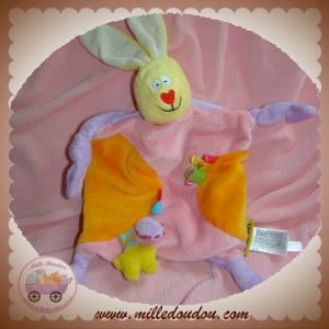 TAF TOYS SOS DOUDOU LAPIN JAUNE PLAT ROSE ORANGE