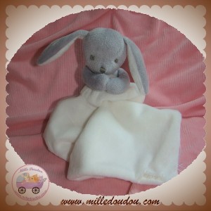 Doudou Lapin blanc gris mouchoir tout doux JACADI